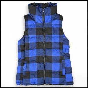 Old Navy NWT Blue Black Buffalo Check Puffer Vest Flannel Quilted Womens XS GIFT